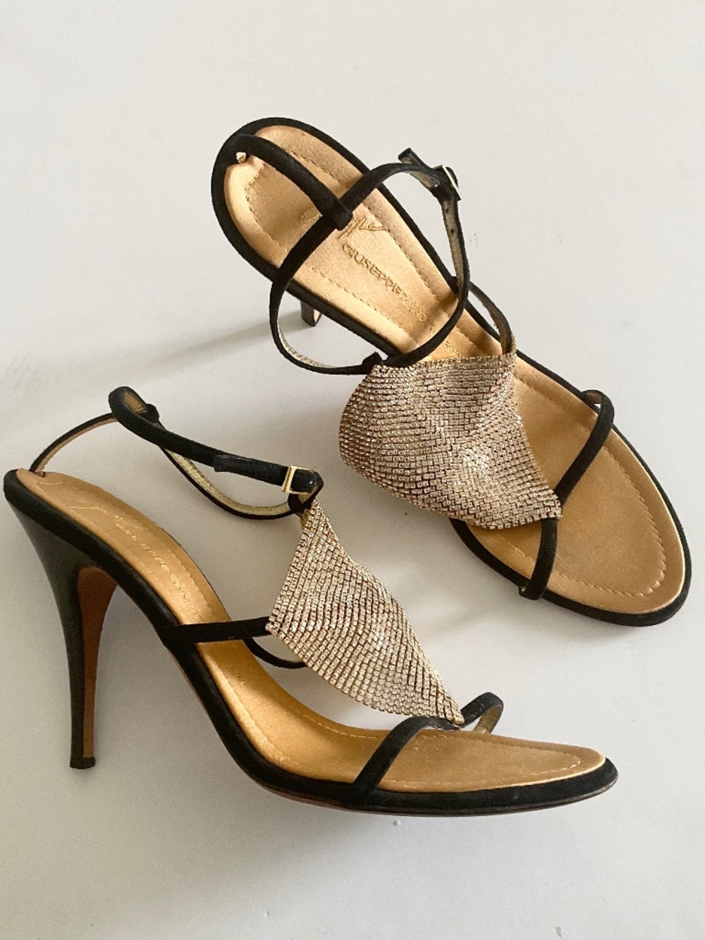 Giuseppe Zanotti Crystal Embellished Heeled Sandals Black/Gold Size EU 40